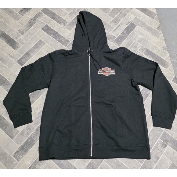 New Harley-Davidson Motorcycle Men's Zip-Up Fleece Hoodie Black Size XL - Picture 1 of 5